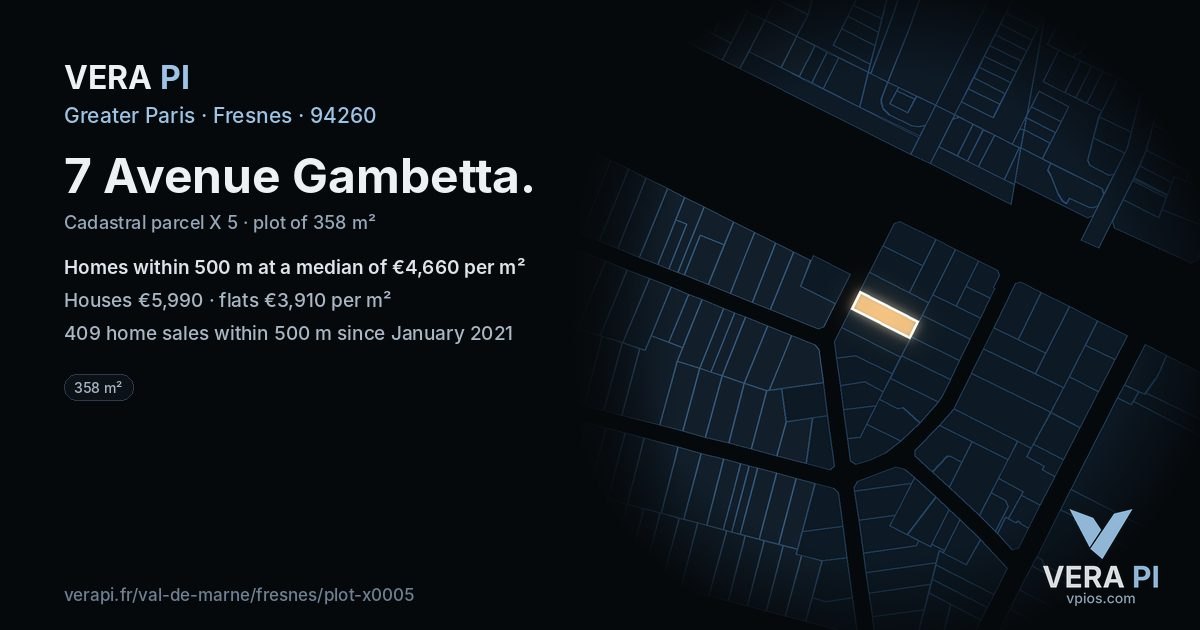 7 Avenue Gambetta, Fresnes at night – the plot lit, the parcels around coloured by the prices near them