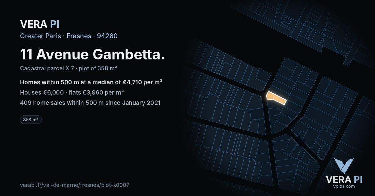 11 Avenue Gambetta, Fresnes at night – the plot lit, the parcels around coloured by the prices near them