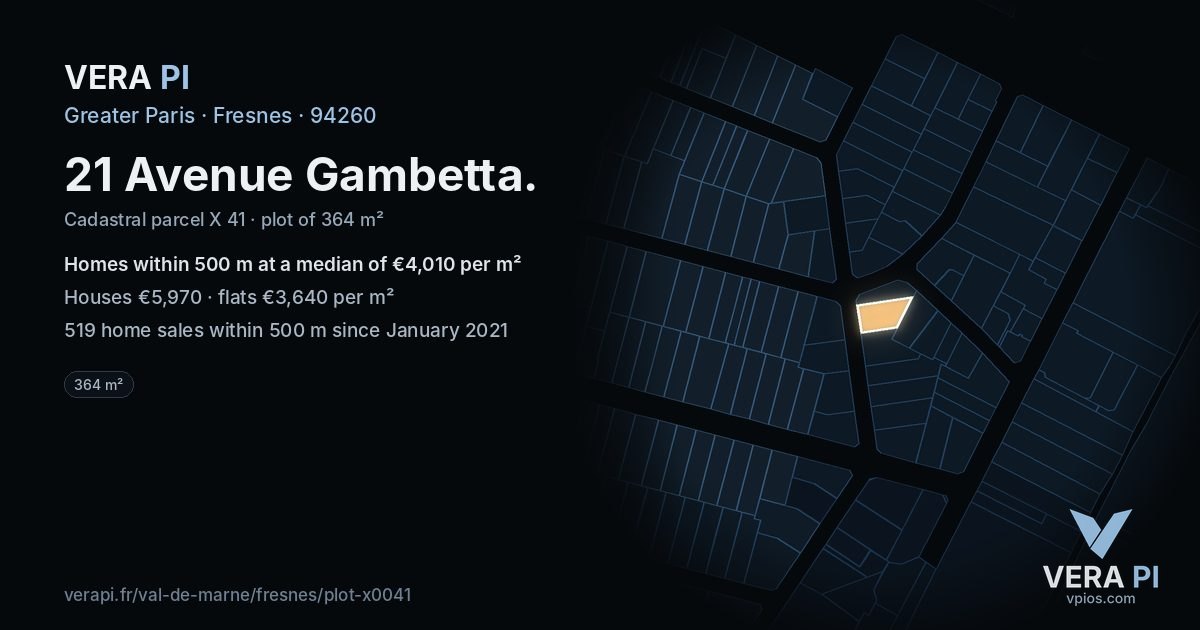 21 Avenue Gambetta, Fresnes at night – the plot lit, the parcels around coloured by the prices near them