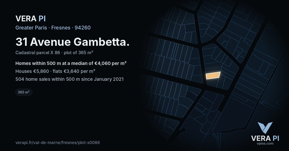 31 Avenue Gambetta, Fresnes at night – the plot lit, the parcels around coloured by the prices near them
