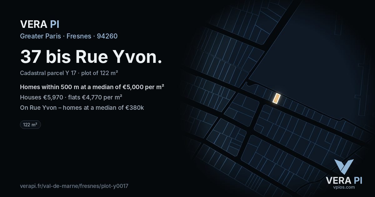 37 bis Rue Yvon, Fresnes at night – the plot lit, the parcels around coloured by the prices near them
