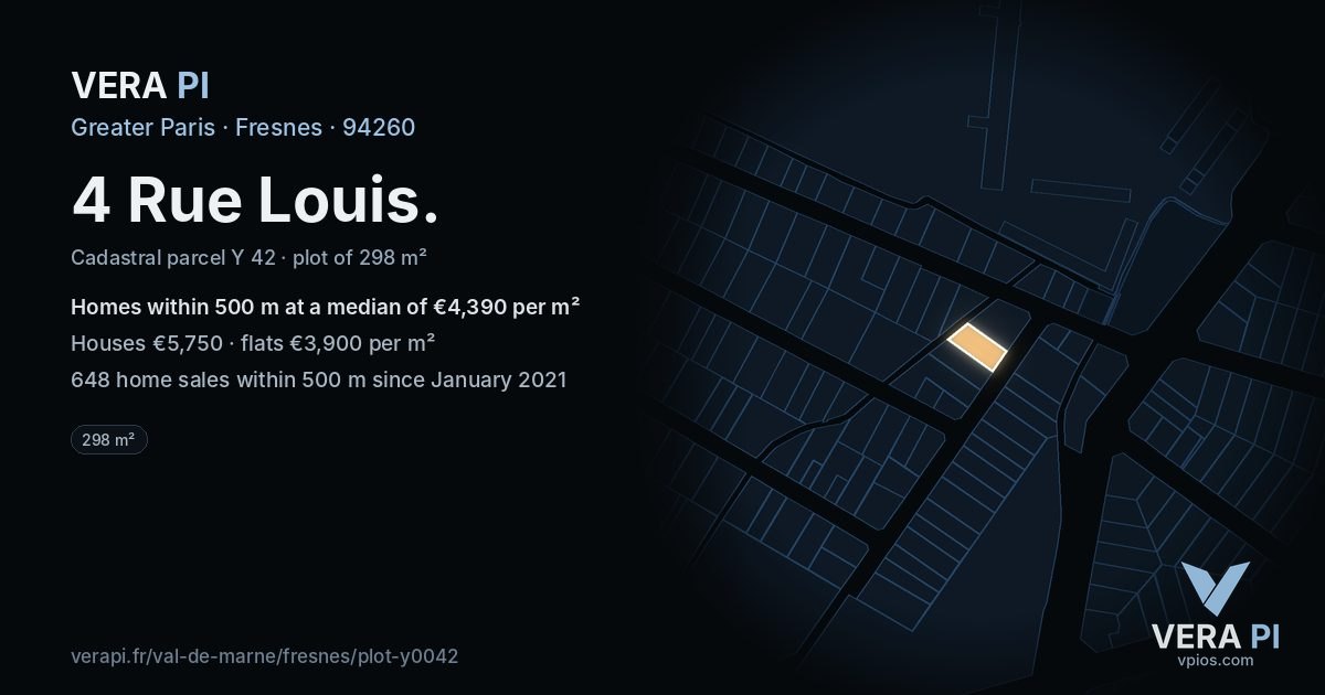 4 Rue Louis, Fresnes at night – the plot lit, the parcels around coloured by the prices near them