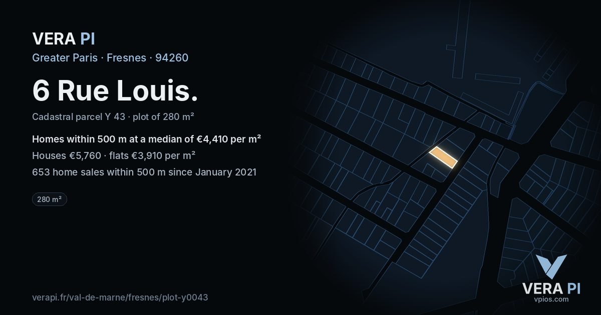 6 Rue Louis, Fresnes at night – the plot lit, the parcels around coloured by the prices near them