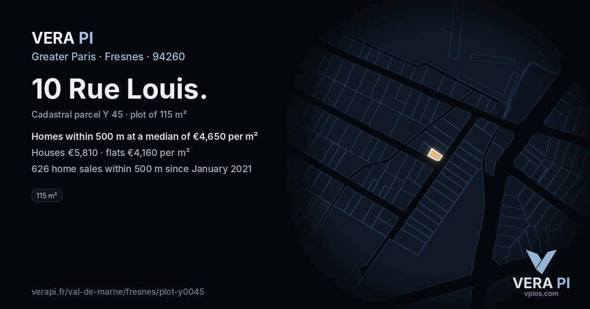10 Rue Louis, Fresnes at night – the plot lit, the parcels around coloured by the prices near them