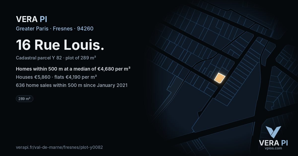 16 Rue Louis, Fresnes at night – the plot lit, the parcels around coloured by the prices near them