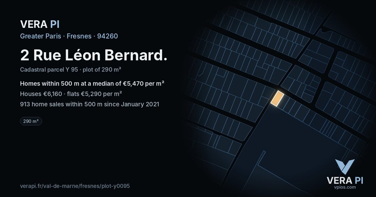 2 Rue Léon Bernard, Fresnes at night – the plot lit, the parcels around coloured by the prices near them