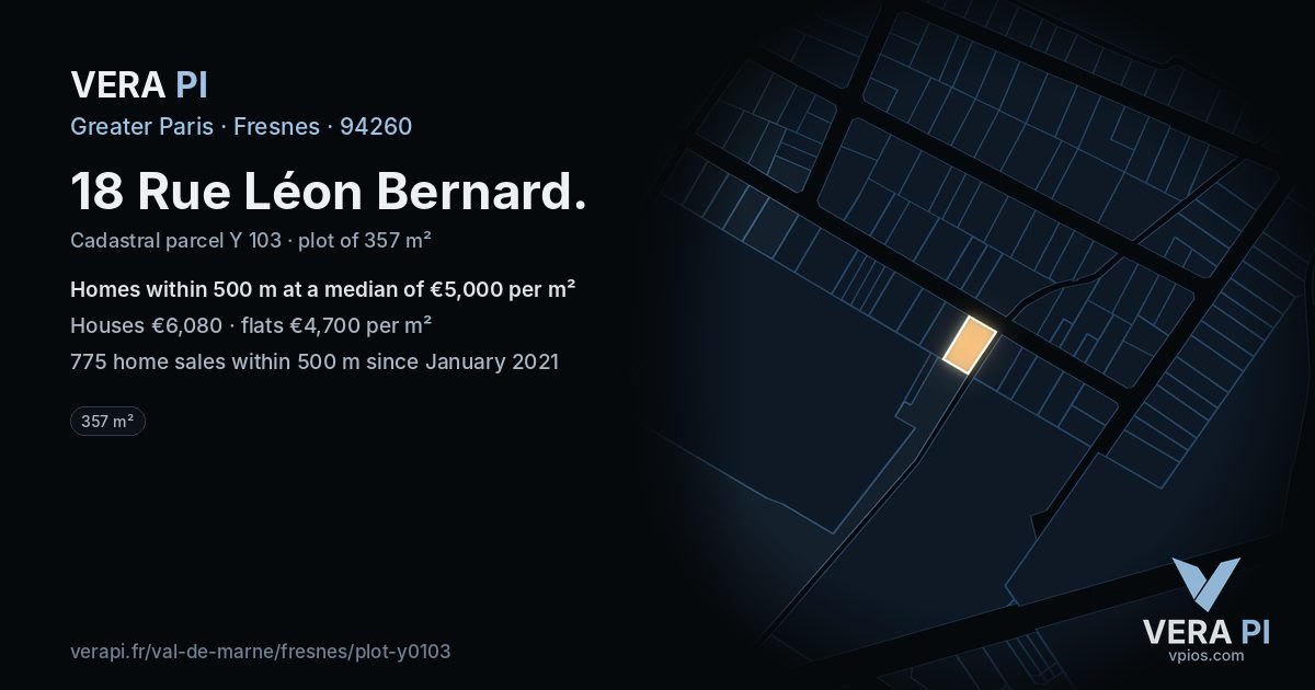 18 Rue Léon Bernard, Fresnes at night – the plot lit, the parcels around coloured by the prices near them