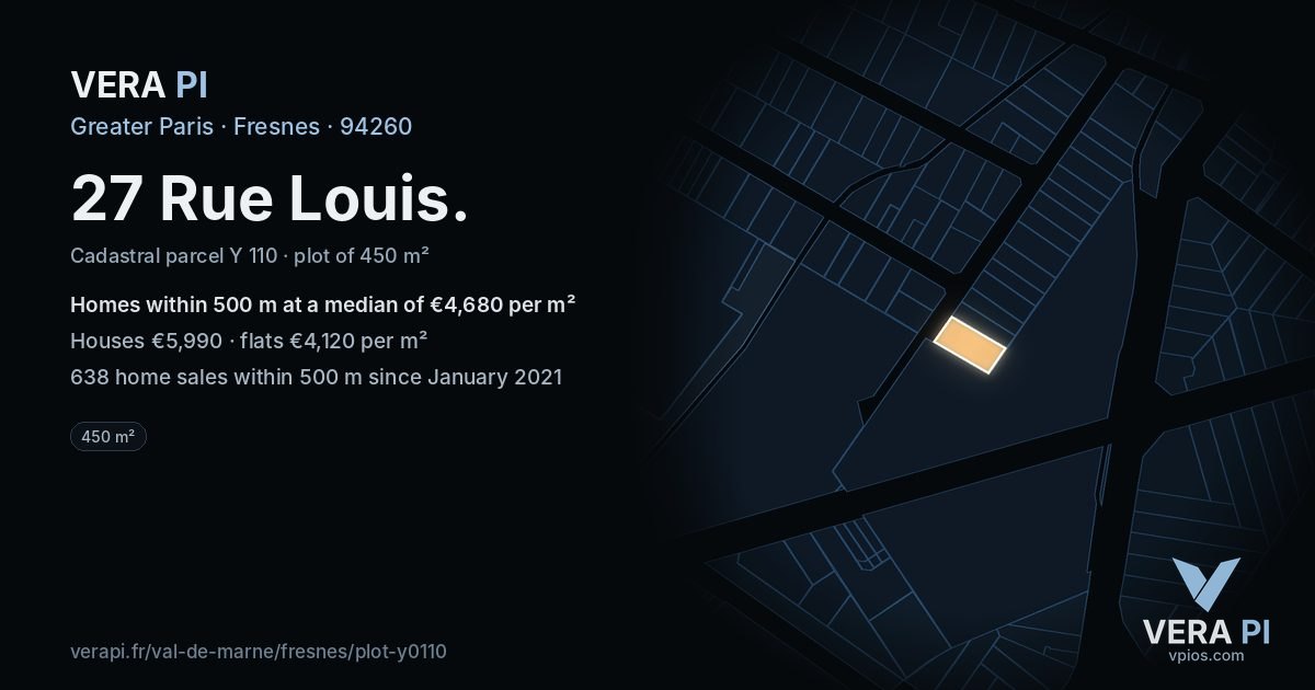 27 Rue Louis, Fresnes at night – the plot lit, the parcels around coloured by the prices near them