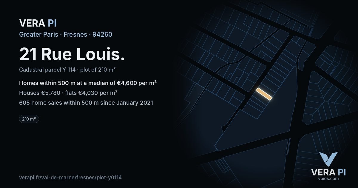 21 Rue Louis, Fresnes at night – the plot lit, the parcels around coloured by the prices near them