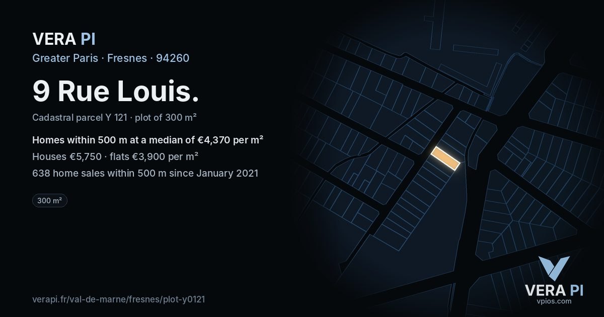 9 Rue Louis, Fresnes at night – the plot lit, the parcels around coloured by the prices near them