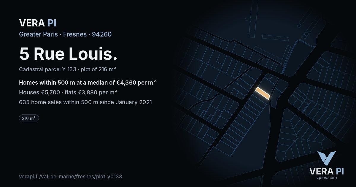5 Rue Louis, Fresnes at night – the plot lit, the parcels around coloured by the prices near them