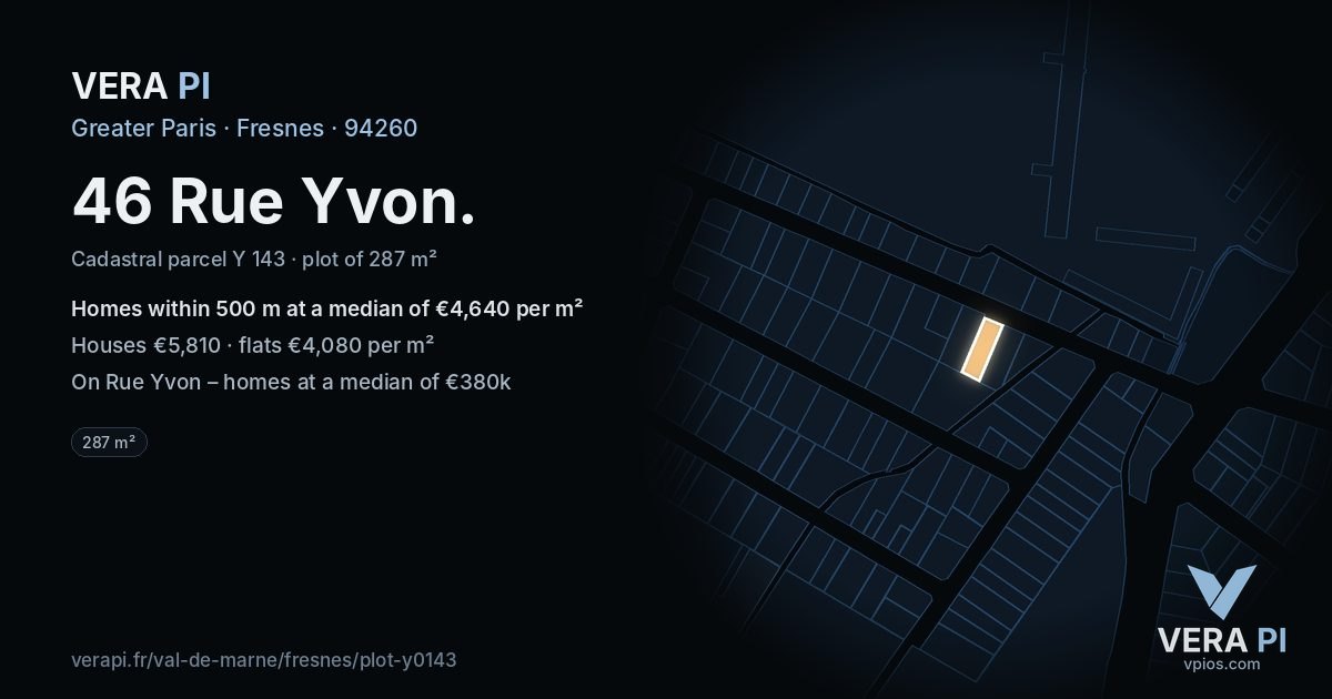 46 Rue Yvon, Fresnes at night – the plot lit, the parcels around coloured by the prices near them