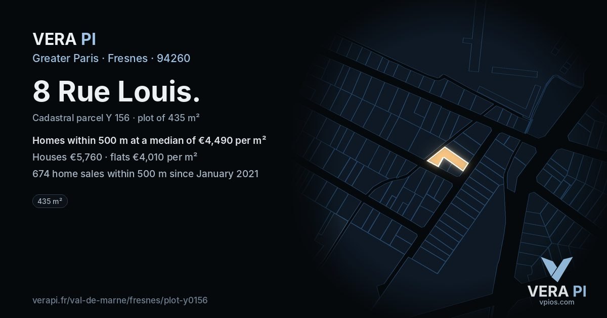 8 Rue Louis, Fresnes at night – the plot lit, the parcels around coloured by the prices near them