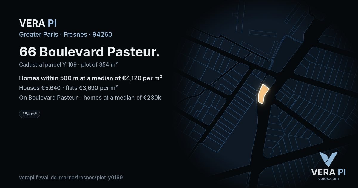 66 Boulevard Pasteur, Fresnes at night – the plot lit, the parcels around coloured by the prices near them