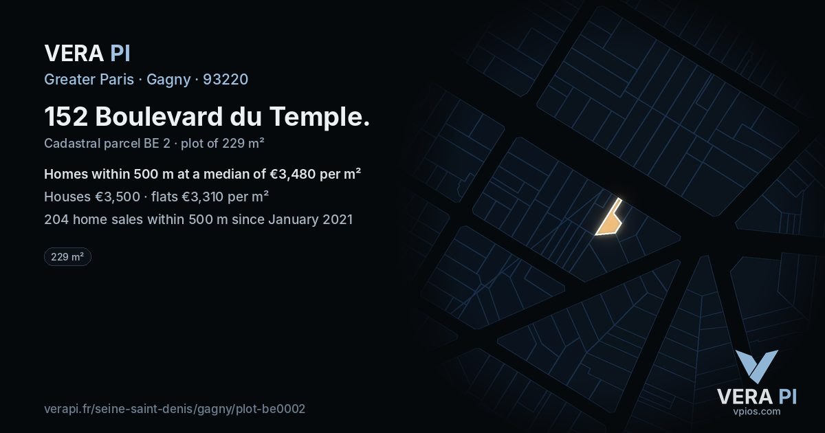 152 Boulevard du Temple, Gagny at night – the plot lit, the parcels around coloured by the prices near them