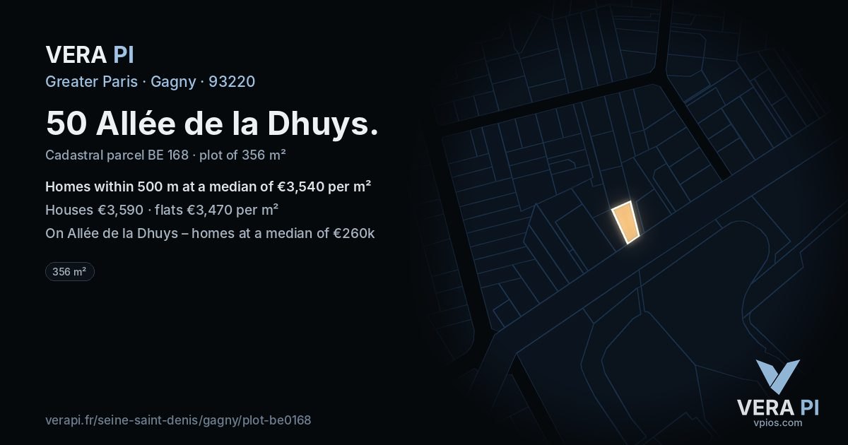 50 Allée de la Dhuys, Gagny at night – the plot lit, the parcels around coloured by the prices near them