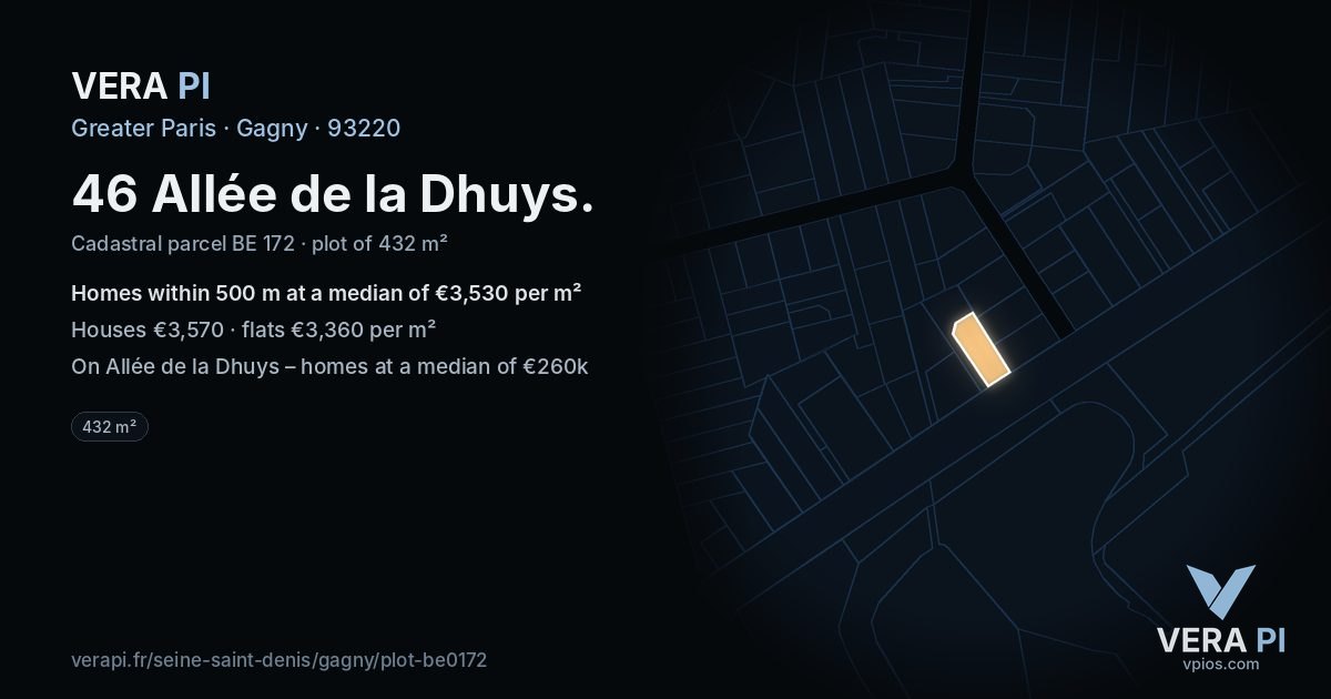 46 Allée de la Dhuys, Gagny at night – the plot lit, the parcels around coloured by the prices near them