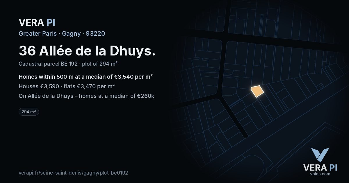 36 Allée de la Dhuys, Gagny at night – the plot lit, the parcels around coloured by the prices near them
