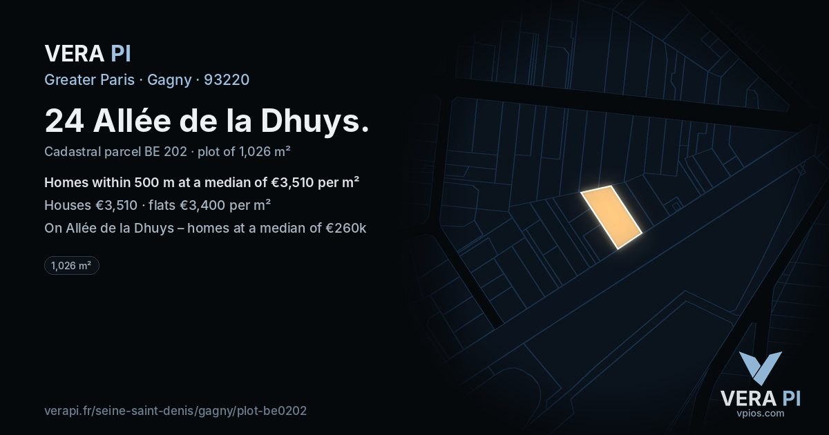 24 Allée de la Dhuys, Gagny at night – the plot lit, the parcels around coloured by the prices near them