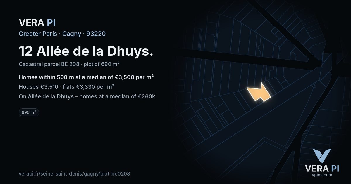 12 Allée de la Dhuys, Gagny at night – the plot lit, the parcels around coloured by the prices near them
