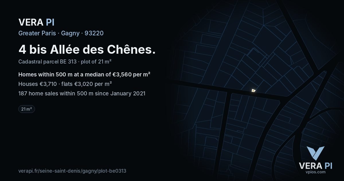 4 bis Allée des Chênes, Gagny at night – the plot lit, the parcels around coloured by the prices near them