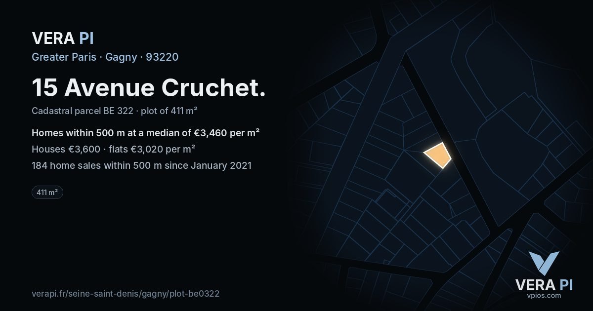 15 Avenue Cruchet, Gagny at night – the plot lit, the parcels around coloured by the prices near them