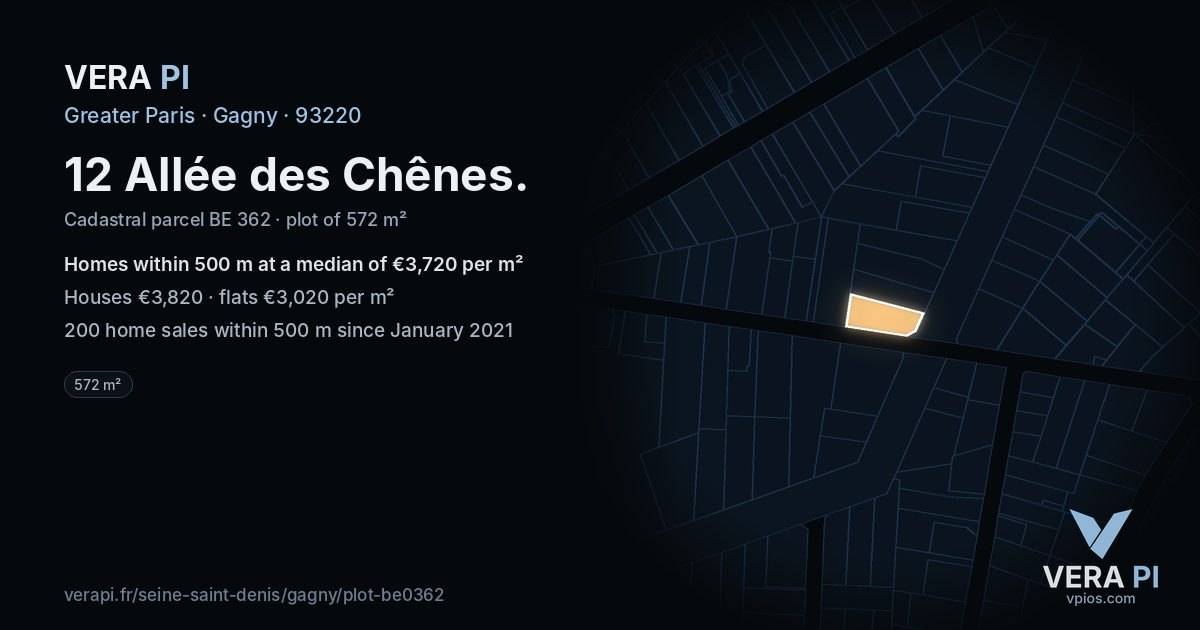 12 Allée des Chênes, Gagny at night – the plot lit, the parcels around coloured by the prices near them