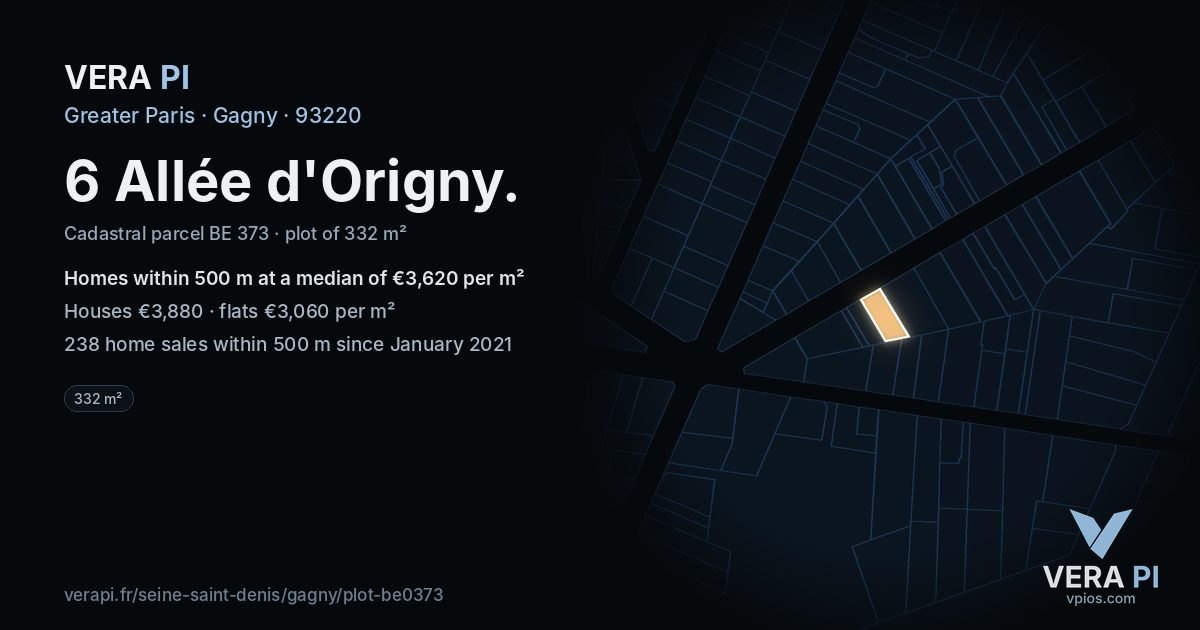 6 Allée d'Origny, Gagny at night – the plot lit, the parcels around coloured by the prices near them