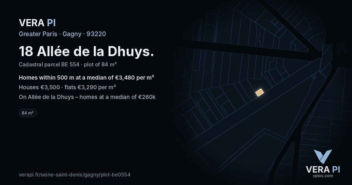 18 Allée de la Dhuys, Gagny at night – the plot lit, the parcels around coloured by the prices near them