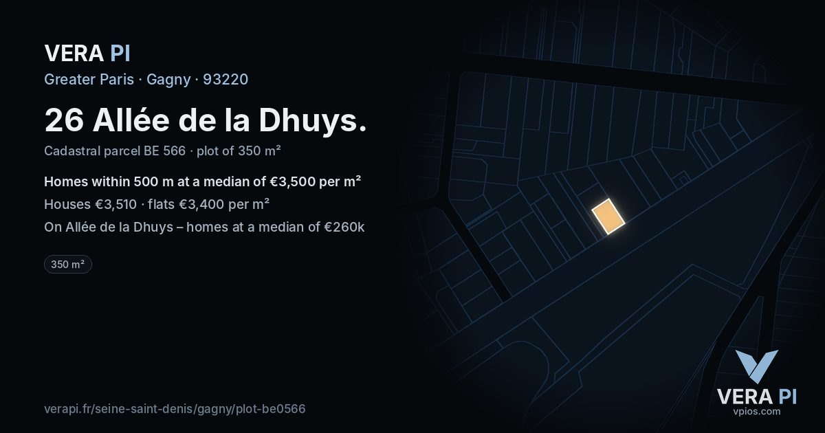 26 Allée de la Dhuys, Gagny at night – the plot lit, the parcels around coloured by the prices near them