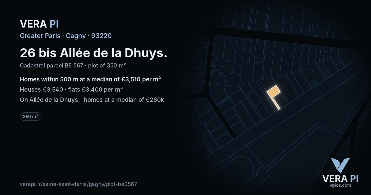 26 bis Allée de la Dhuys, Gagny at night – the plot lit, the parcels around coloured by the prices near them