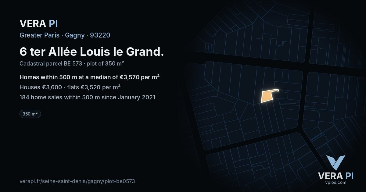 6 ter Allée Louis le Grand, Gagny at night – the plot lit, the parcels around coloured by the prices near them