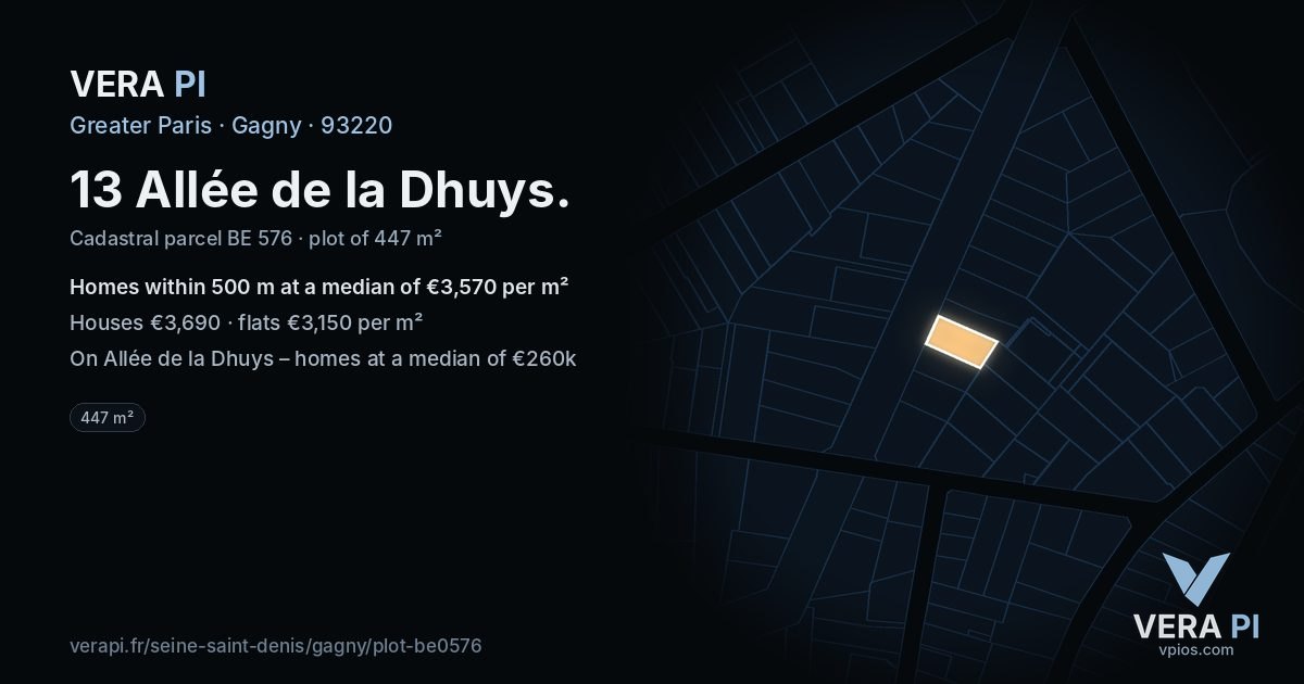 13 Allée de la Dhuys, Gagny at night – the plot lit, the parcels around coloured by the prices near them