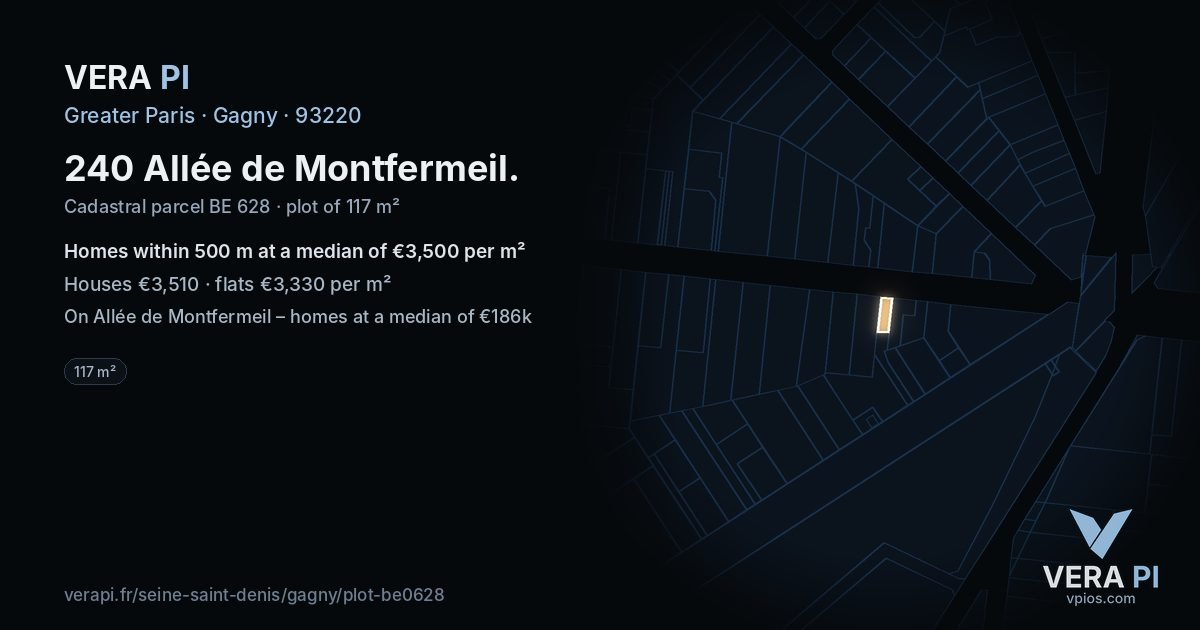 240 Allée de Montfermeil, Gagny at night – the plot lit, the parcels around coloured by the prices near them