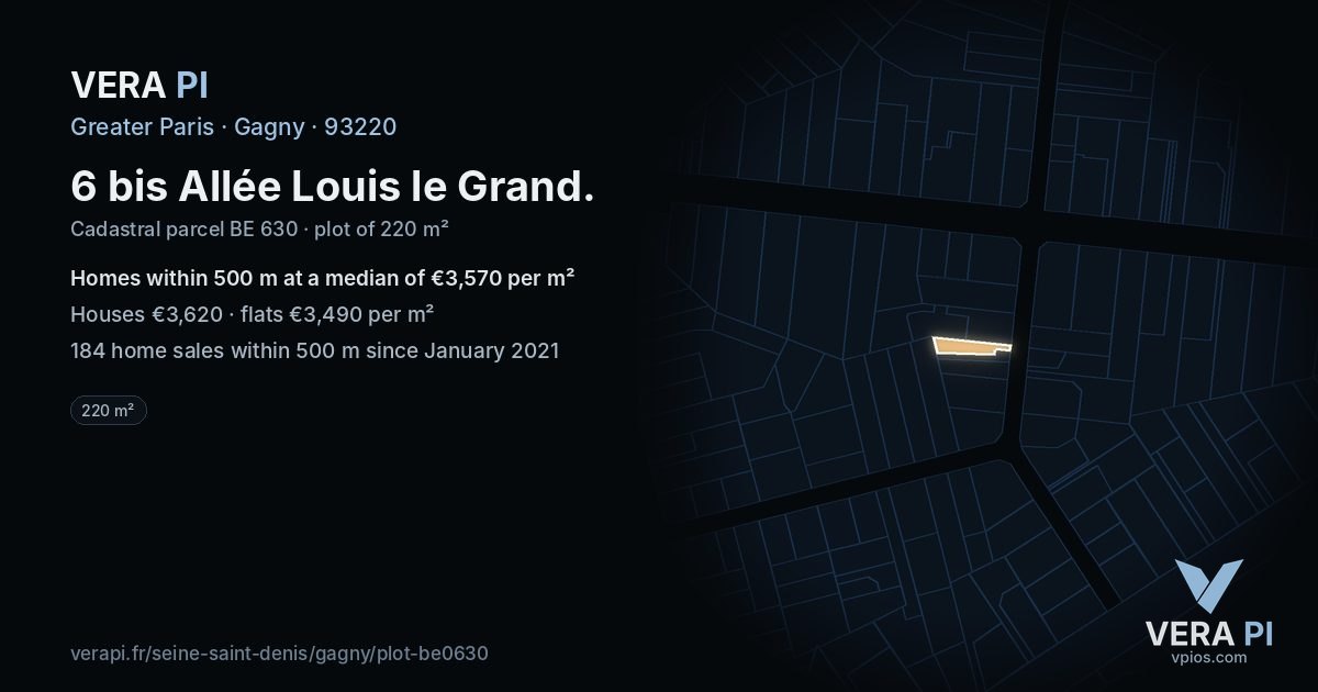 6 bis Allée Louis le Grand, Gagny at night – the plot lit, the parcels around coloured by the prices near them