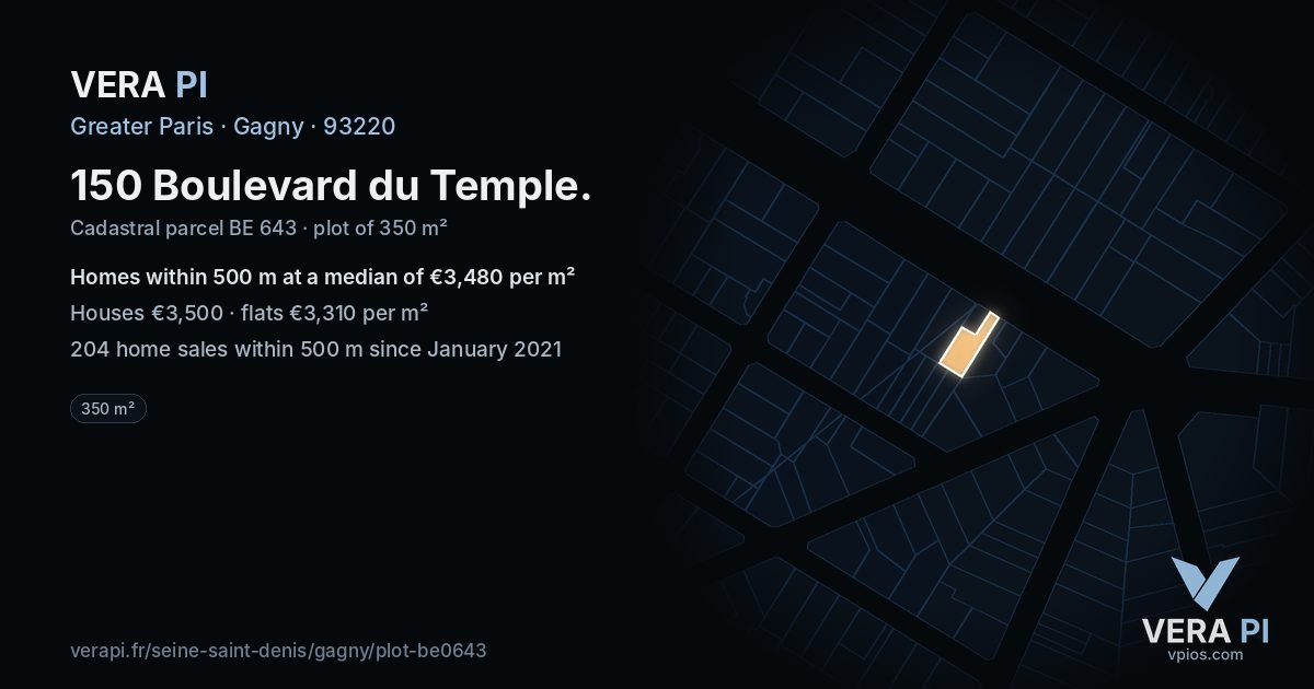 150 Boulevard du Temple, Gagny at night – the plot lit, the parcels around coloured by the prices near them