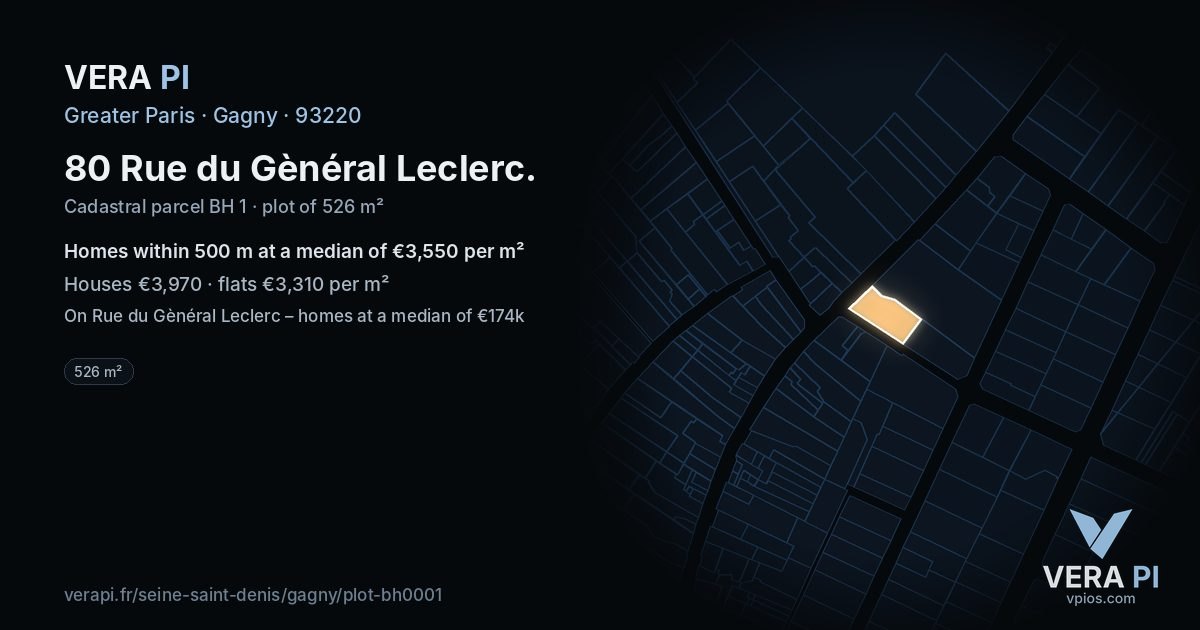 80 Rue du Gènéral Leclerc, Gagny at night – the plot lit, the parcels around coloured by the prices near them