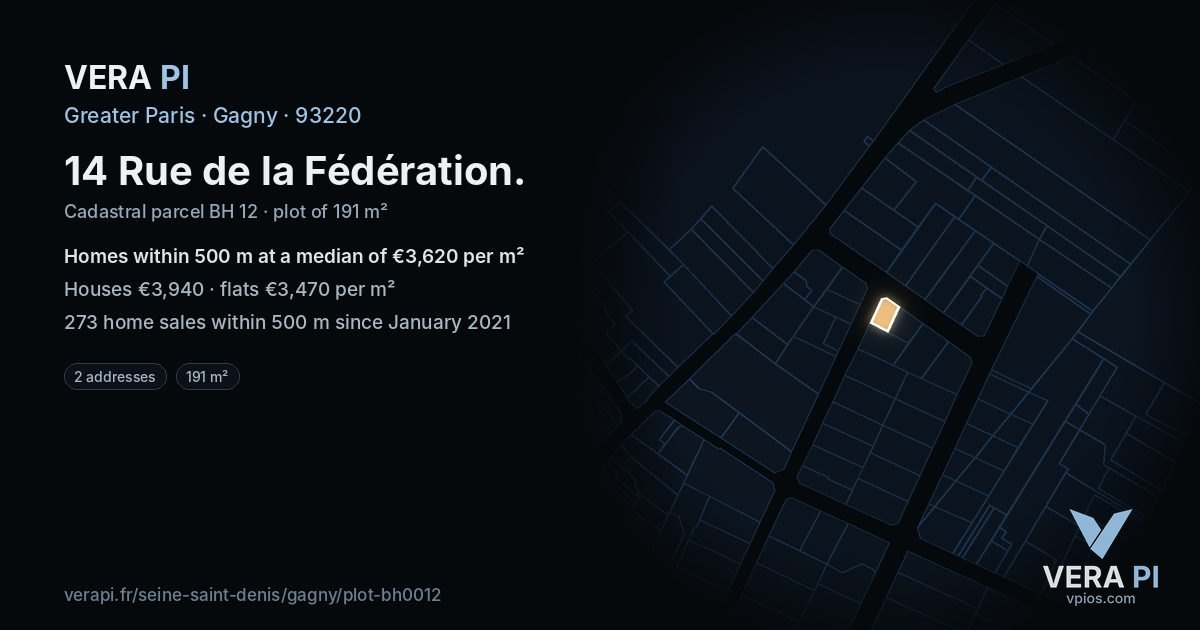 14 Rue de la Fédération, Gagny at night – the plot lit, the parcels around coloured by the prices near them