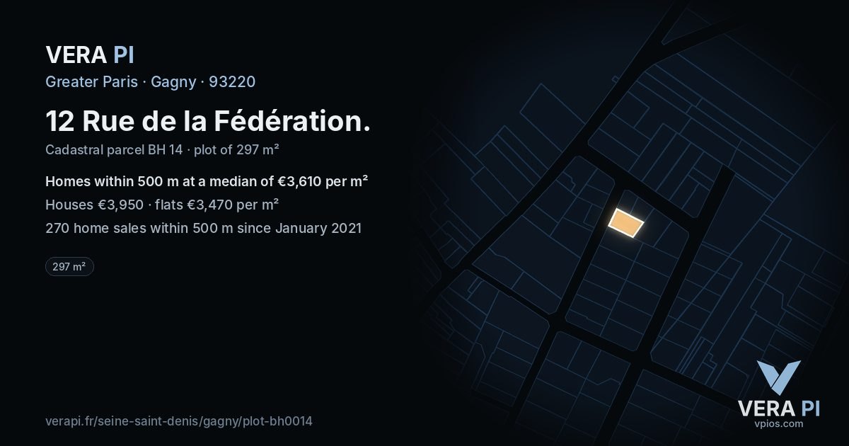 12 Rue de la Fédération, Gagny at night – the plot lit, the parcels around coloured by the prices near them