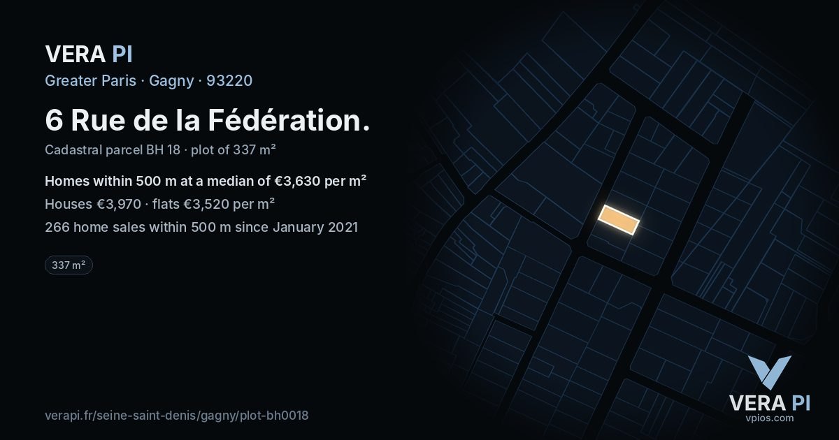 6 Rue de la Fédération, Gagny at night – the plot lit, the parcels around coloured by the prices near them