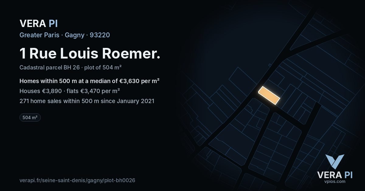 1 Rue Louis Roemer, Gagny at night – the plot lit, the parcels around coloured by the prices near them
