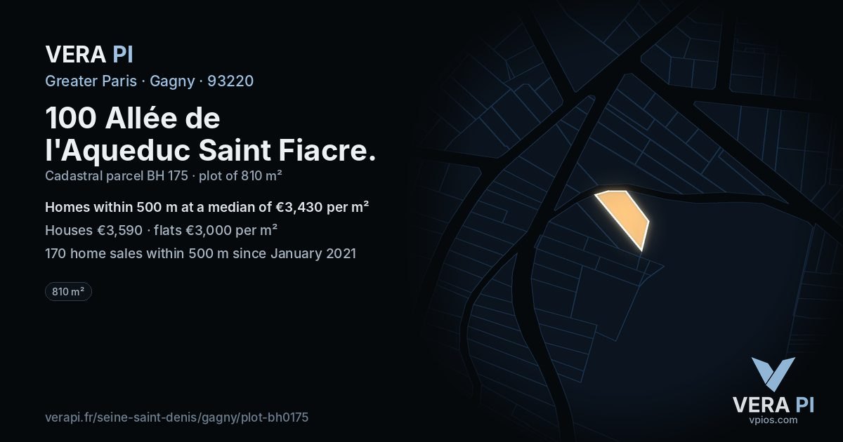 100 Allée de l'Aqueduc Saint Fiacre, Gagny at night – the plot lit, the parcels around coloured by the prices near them