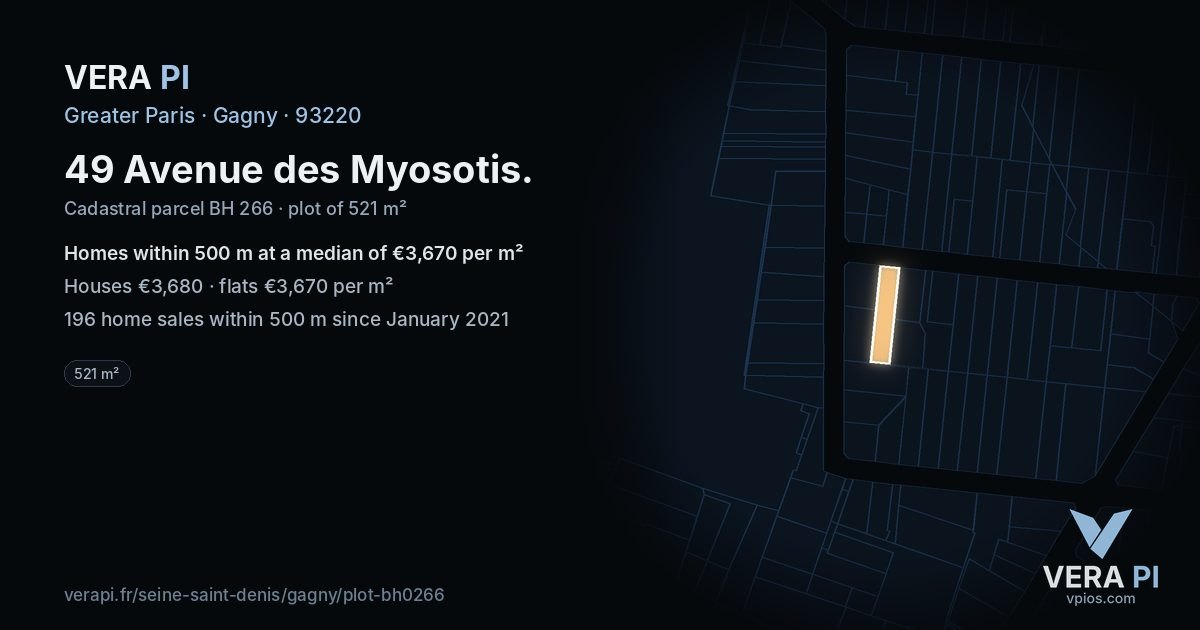 49 Avenue des Myosotis, Gagny at night – the plot lit, the parcels around coloured by the prices near them