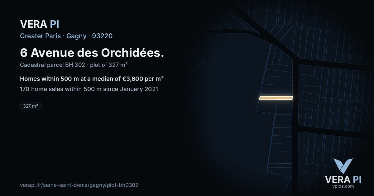 6 Avenue des Orchidées, Gagny at night – the plot lit, the parcels around coloured by the prices near them