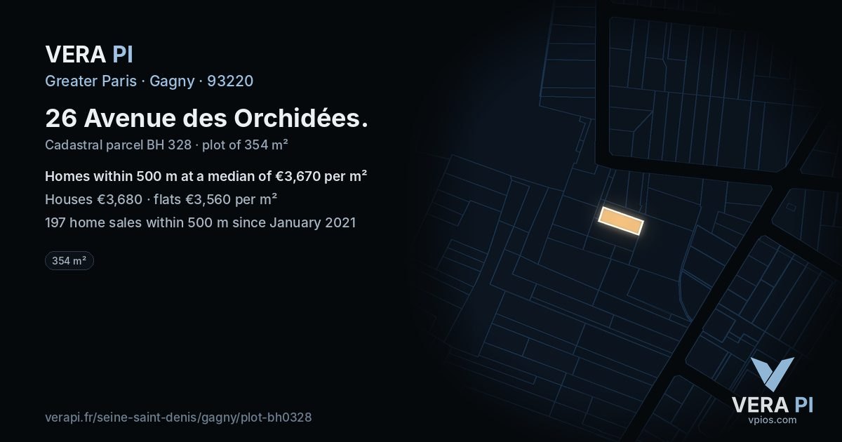 26 Avenue des Orchidées, Gagny at night – the plot lit, the parcels around coloured by the prices near them