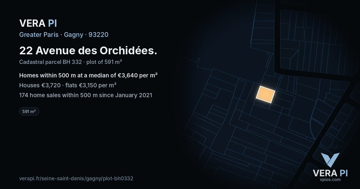 22 Avenue des Orchidées, Gagny at night – the plot lit, the parcels around coloured by the prices near them