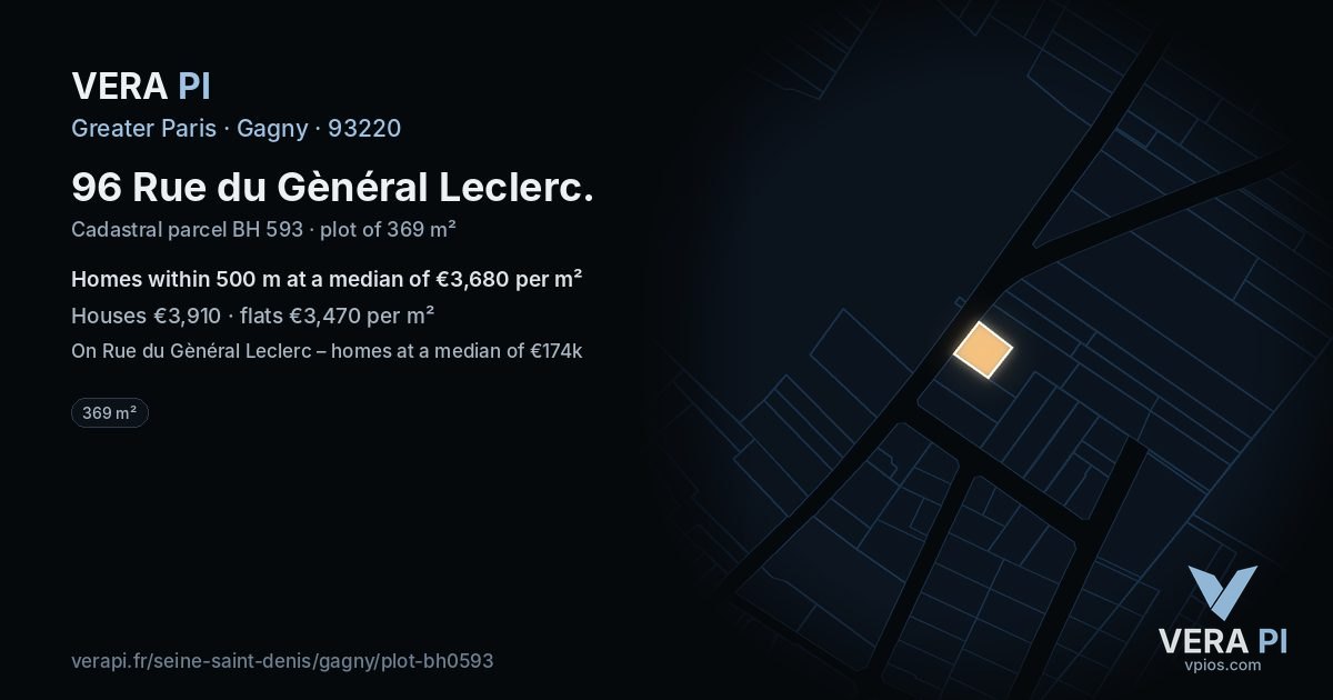 96 Rue du Gènéral Leclerc, Gagny at night – the plot lit, the parcels around coloured by the prices near them