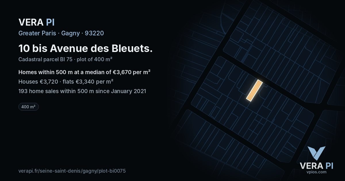 10 bis Avenue des Bleuets, Gagny at night – the plot lit, the parcels around coloured by the prices near them