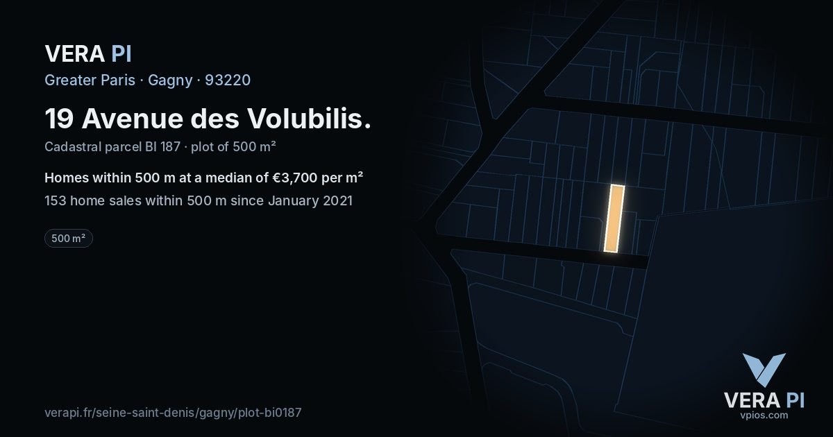 19 Avenue des Volubilis, Gagny at night – the plot lit, the parcels around coloured by the prices near them