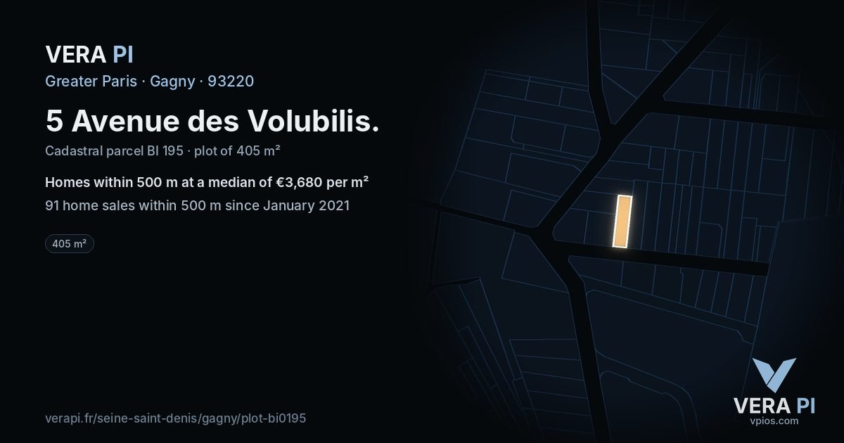 5 Avenue des Volubilis, Gagny at night – the plot lit, the parcels around coloured by the prices near them
